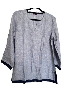 Untuckit Bella Donna Size 18 Linen Tunic Top 100% Linen Blouse NWT Blue